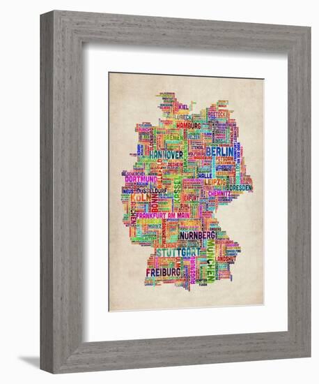 Text Map of Germany Map-Michael Tompsett-Framed Art Print