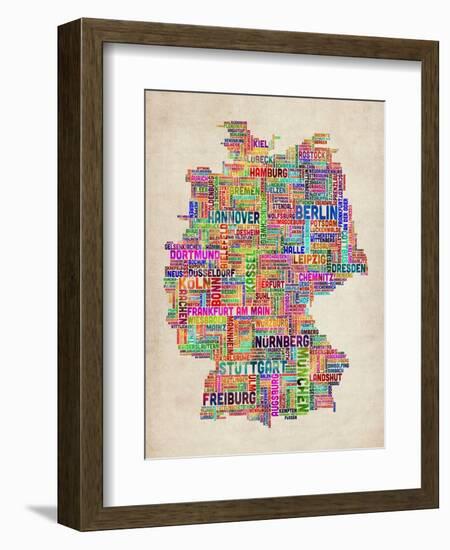 Text Map of Germany Map-Michael Tompsett-Framed Art Print