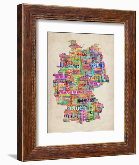 Text Map of Germany Map-Michael Tompsett-Framed Art Print