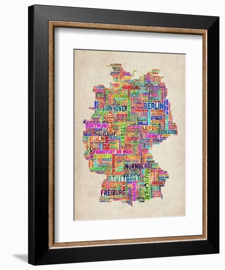 Text Map of Germany Map-Michael Tompsett-Framed Art Print