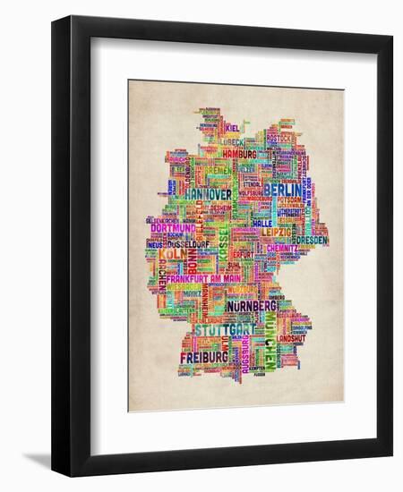 Text Map of Germany Map-Michael Tompsett-Framed Art Print