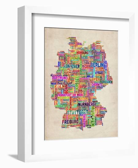 Text Map of Germany Map-Michael Tompsett-Framed Art Print