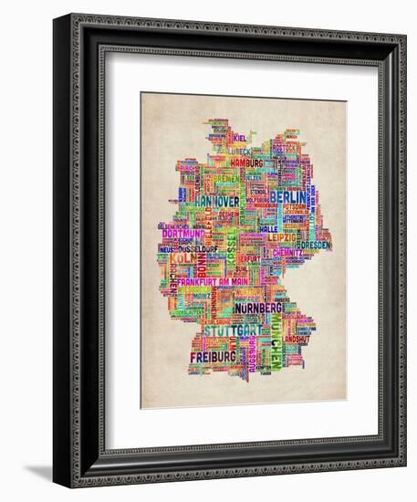 Text Map of Germany Map-Michael Tompsett-Framed Art Print