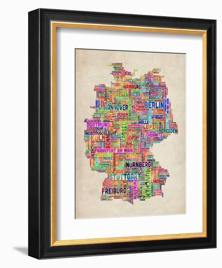 Text Map of Germany Map-Michael Tompsett-Framed Art Print