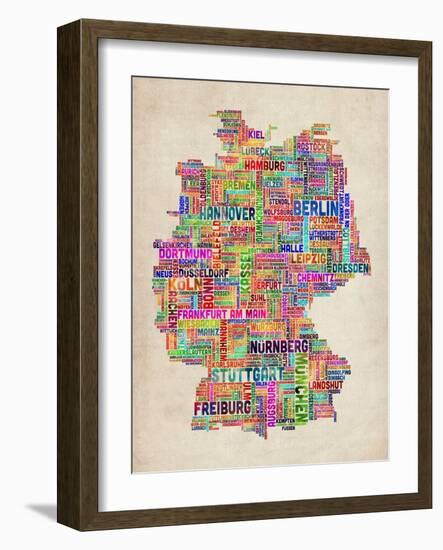 Text Map of Germany Map-Michael Tompsett-Framed Art Print