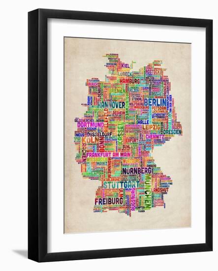 Text Map of Germany Map-Michael Tompsett-Framed Art Print