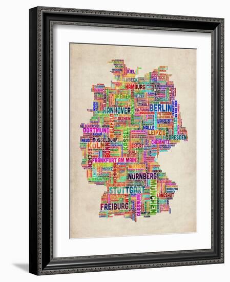 Text Map of Germany Map-Michael Tompsett-Framed Art Print