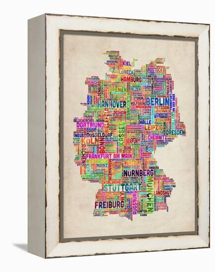 Text Map of Germany Map-Michael Tompsett-Framed Stretched Canvas