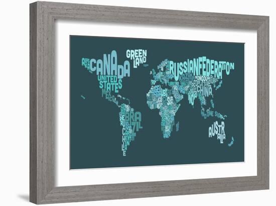 Text Map of the World Map-Michael Tompsett-Framed Art Print