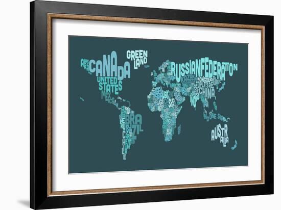 Text Map of the World Map-Michael Tompsett-Framed Art Print