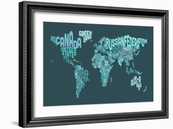 Text Map of the World Map-Michael Tompsett-Framed Art Print