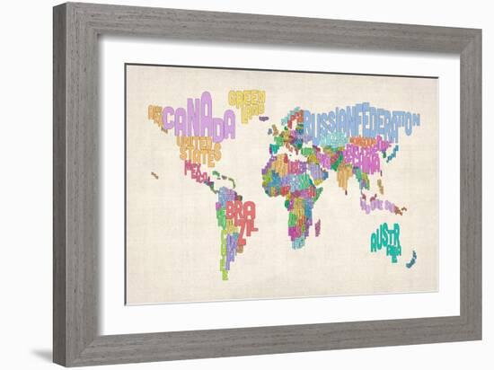 Text Map of the World Map-Michael Tompsett-Framed Art Print