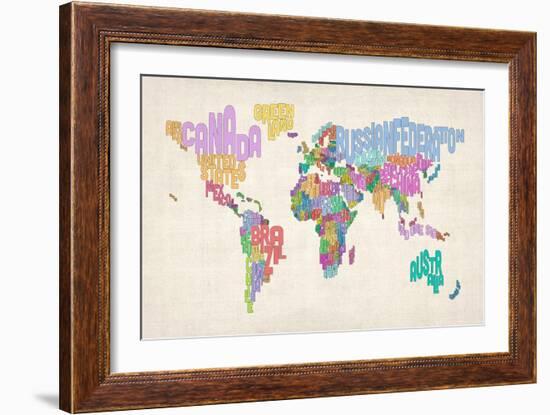 Text Map of the World Map-Michael Tompsett-Framed Art Print