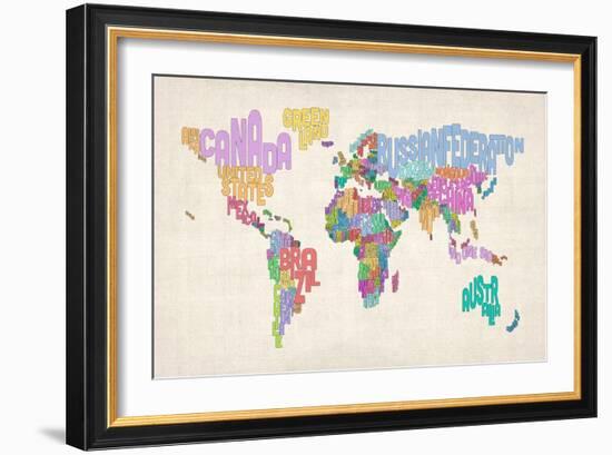 Text Map of the World Map-Michael Tompsett-Framed Art Print