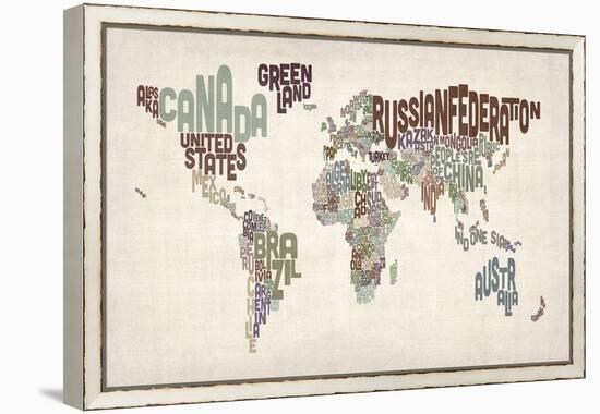 Text Map of the World-Michael Tompsett-Framed Stretched Canvas