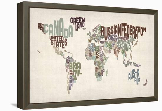 Text Map of the World-Michael Tompsett-Framed Stretched Canvas