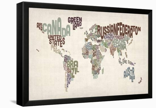 Text Map of the World-Michael Tompsett-Framed Stretched Canvas