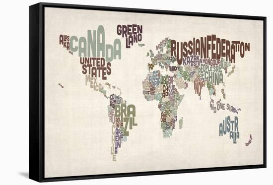 Text Map of the World-Michael Tompsett-Framed Stretched Canvas