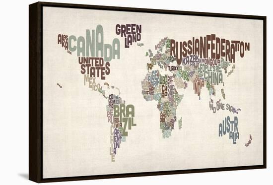 Text Map of the World-Michael Tompsett-Framed Stretched Canvas