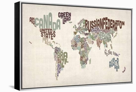 Text Map of the World-Michael Tompsett-Framed Stretched Canvas