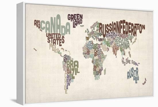 Text Map of the World-Michael Tompsett-Framed Stretched Canvas