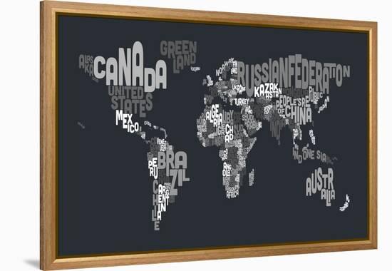 Text Map of the World-Michael Tompsett-Framed Stretched Canvas