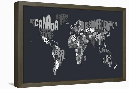 Text Map of the World-Michael Tompsett-Framed Stretched Canvas