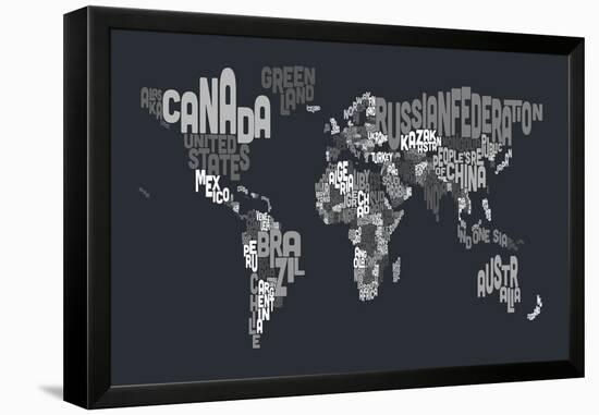 Text Map of the World-Michael Tompsett-Framed Stretched Canvas