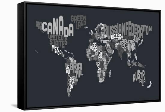 Text Map of the World-Michael Tompsett-Framed Stretched Canvas