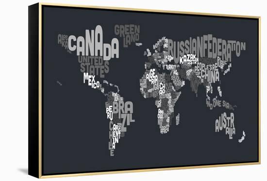 Text Map of the World-Michael Tompsett-Framed Stretched Canvas