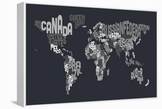 Text Map of the World-Michael Tompsett-Framed Stretched Canvas