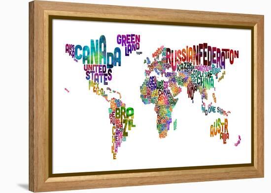 Text Map of the World-Michael Tompsett-Framed Stretched Canvas