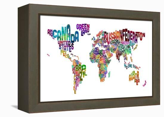 Text Map of the World-Michael Tompsett-Framed Stretched Canvas