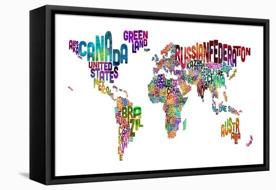 Text Map of the World-Michael Tompsett-Framed Stretched Canvas