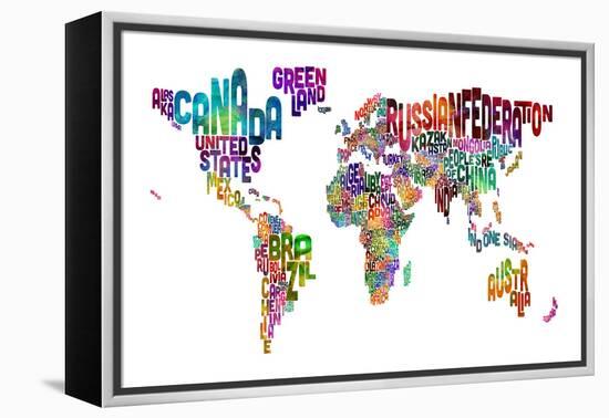 Text Map of the World-Michael Tompsett-Framed Stretched Canvas