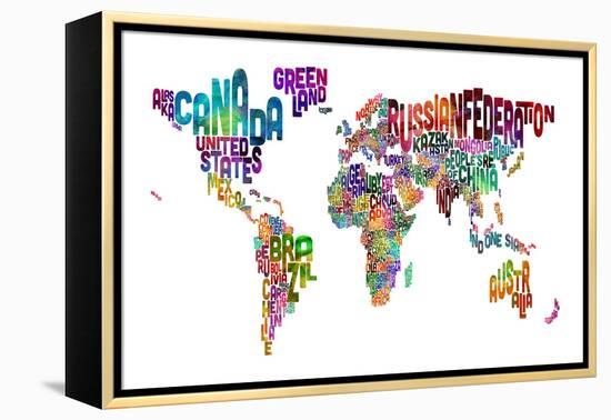 Text Map of the World-Michael Tompsett-Framed Stretched Canvas