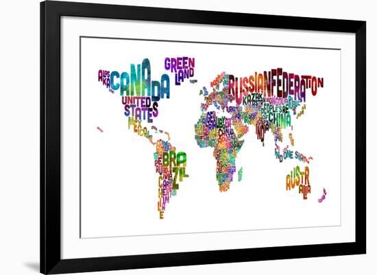 Text Map of the World-Michael Tompsett-Framed Art Print