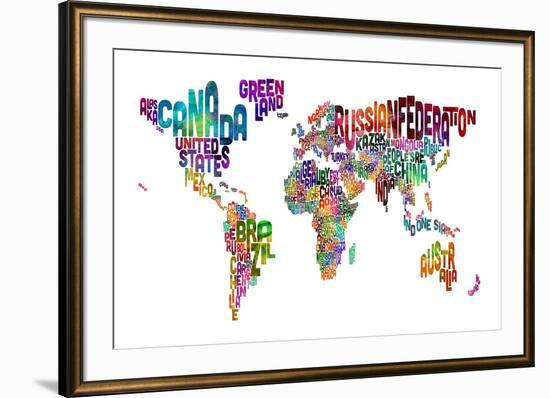 Text Map of the World-Michael Tompsett-Framed Art Print