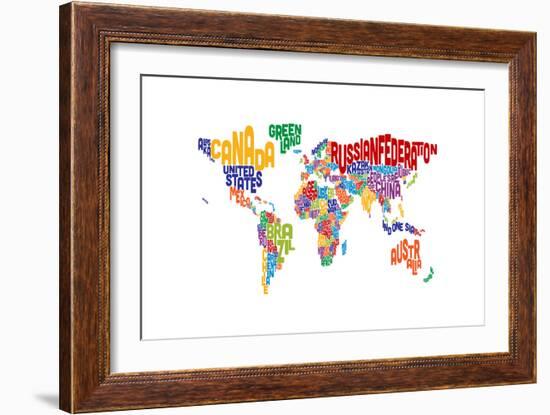 Text Map of the World-Michael Tompsett-Framed Art Print