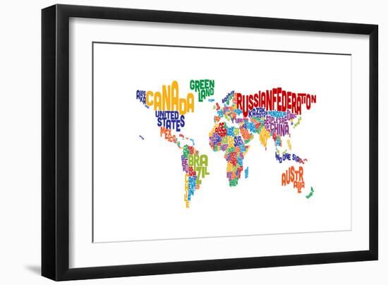 Text Map of the World-Michael Tompsett-Framed Art Print