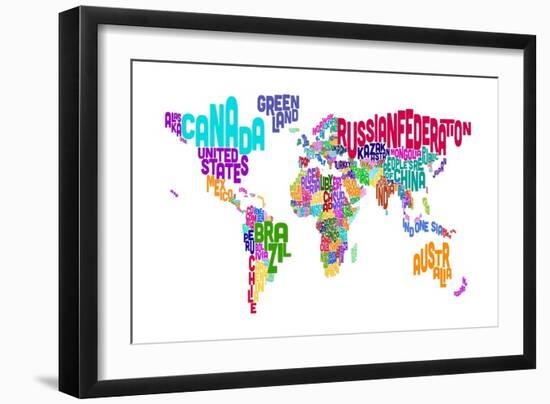 Text Map of the World-Michael Tompsett-Framed Art Print