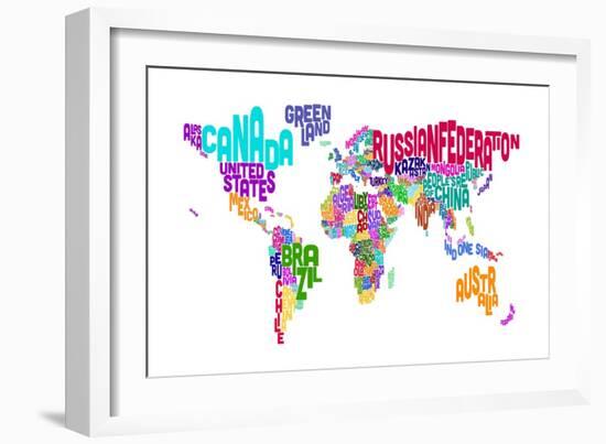 Text Map of the World-Michael Tompsett-Framed Art Print