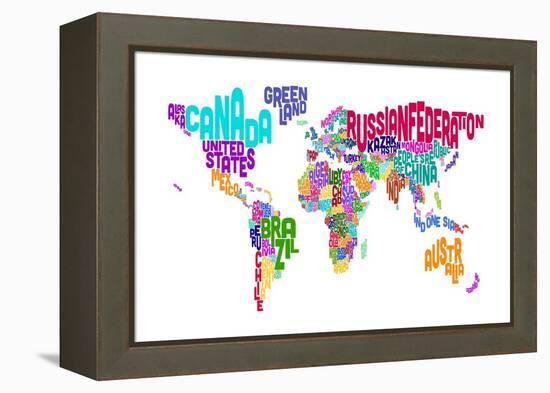 Text Map of the World-Michael Tompsett-Framed Stretched Canvas