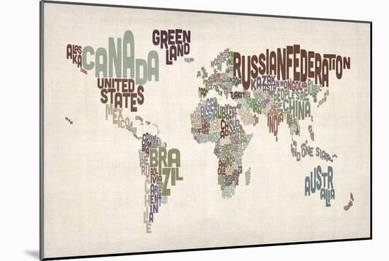 Text Map of the World-Michael Tompsett-Mounted Art Print