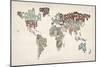 Text Map of the World-Michael Tompsett-Mounted Art Print