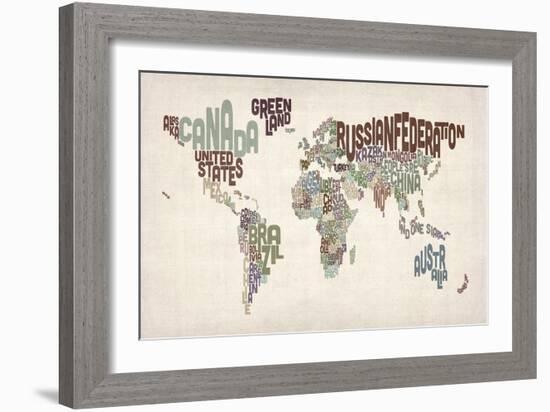 Text Map of the World-Michael Tompsett-Framed Art Print