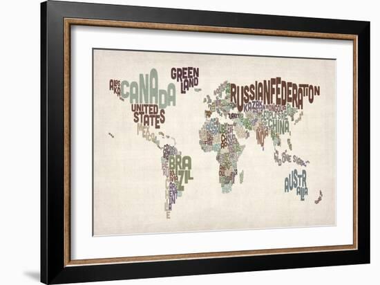 Text Map of the World-Michael Tompsett-Framed Art Print