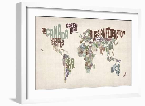 Text Map of the World-Michael Tompsett-Framed Art Print