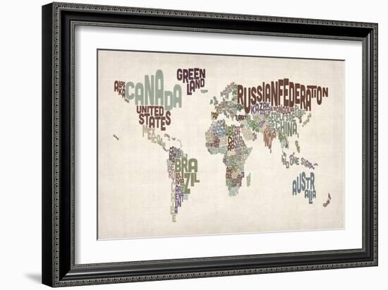 Text Map of the World-Michael Tompsett-Framed Art Print