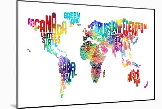 Text Map of the World-Michael Tompsett-Mounted Art Print